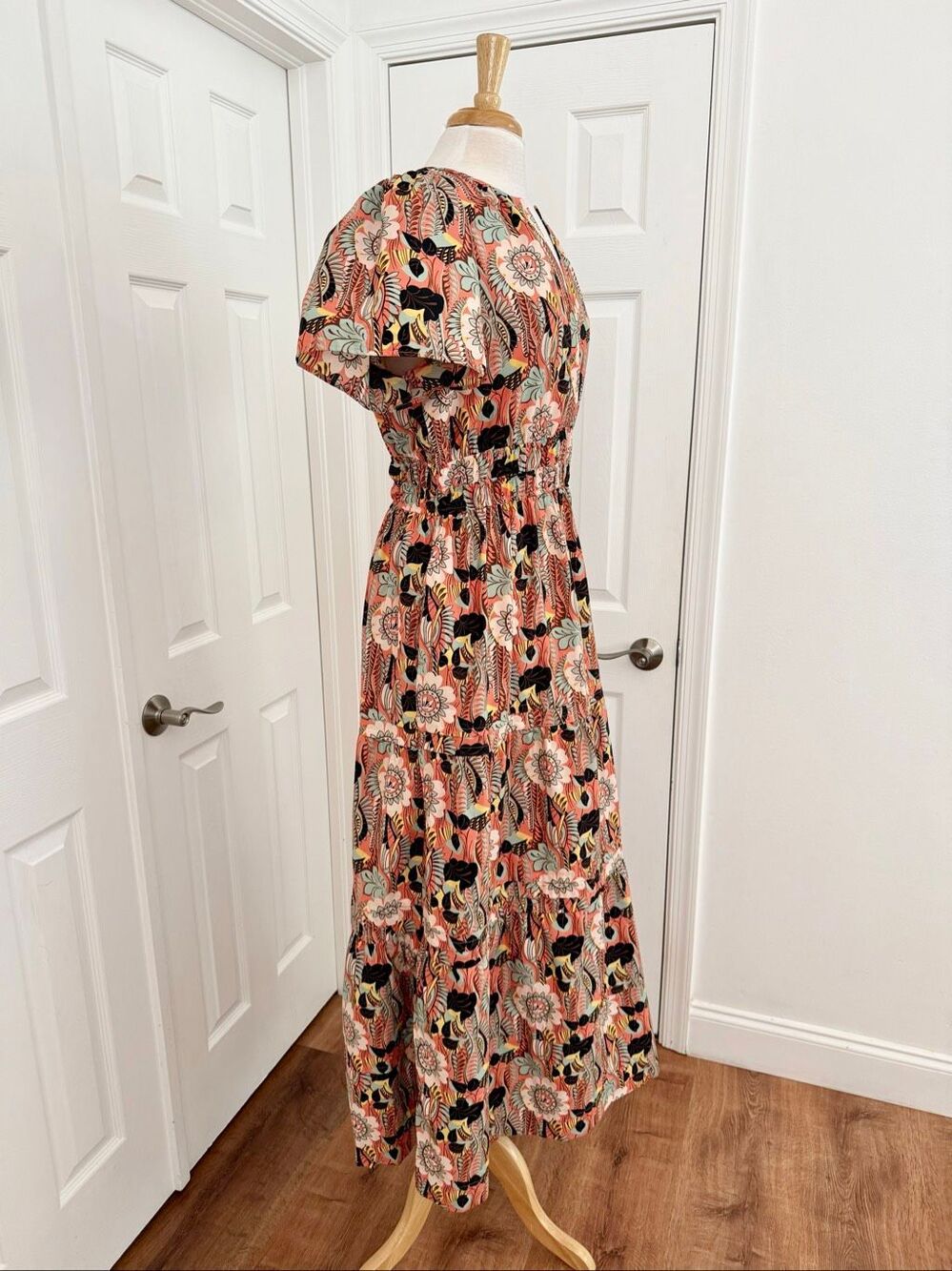 Anthropologie The Somerset Maxi Dress Orange Motif Floral Tiered Cotton L Fall - Picture 2 of 7